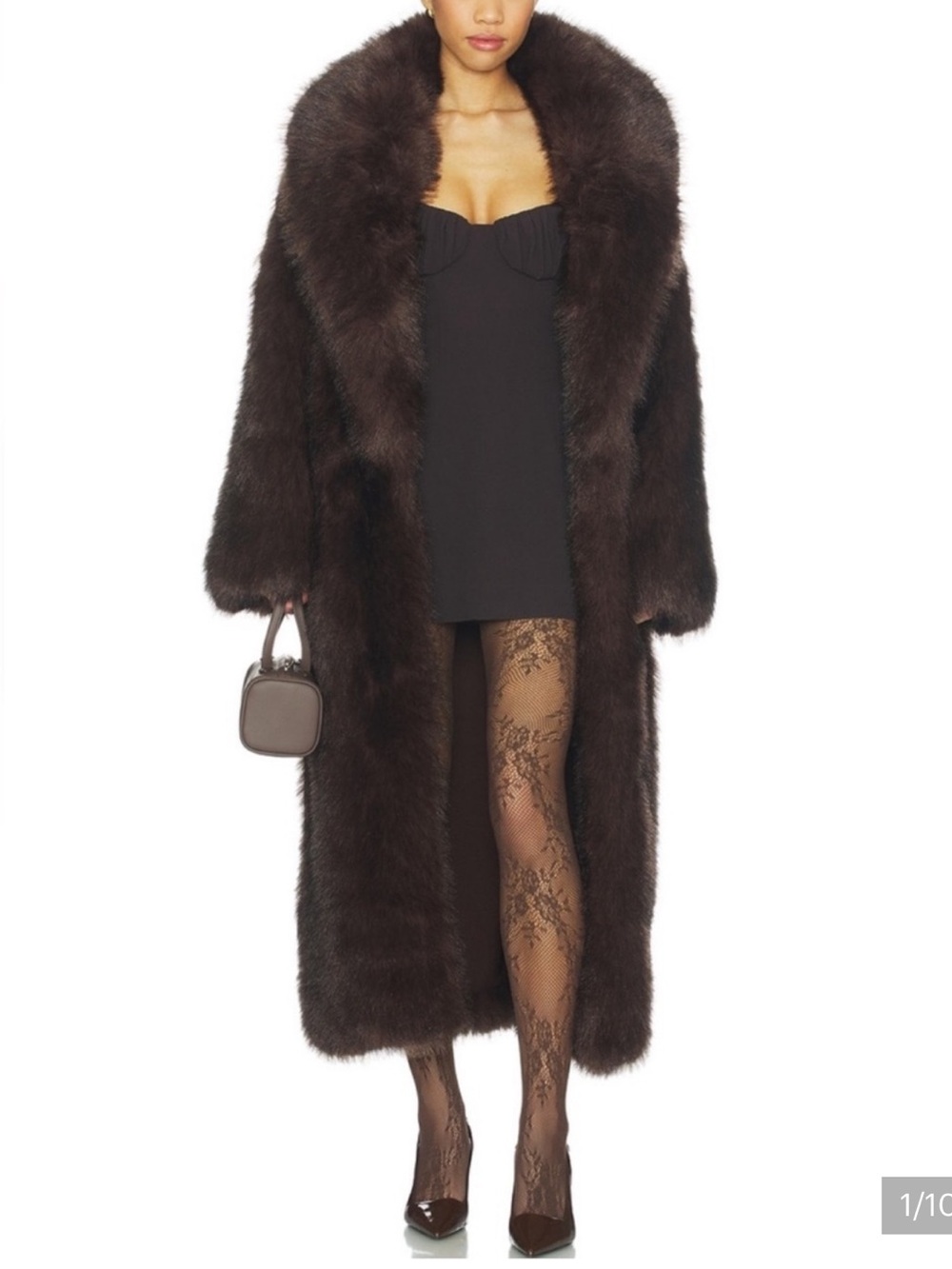NWT WeWoreWhat Lux Chocolate Brown Long Faux Fur Coat